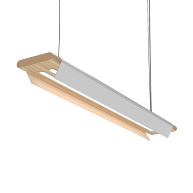 luminaria de madera con alas de aluminio